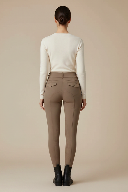 Pantalon Équitation Marron Femme Ajusté Poches Latérales - Polyester - vue 2