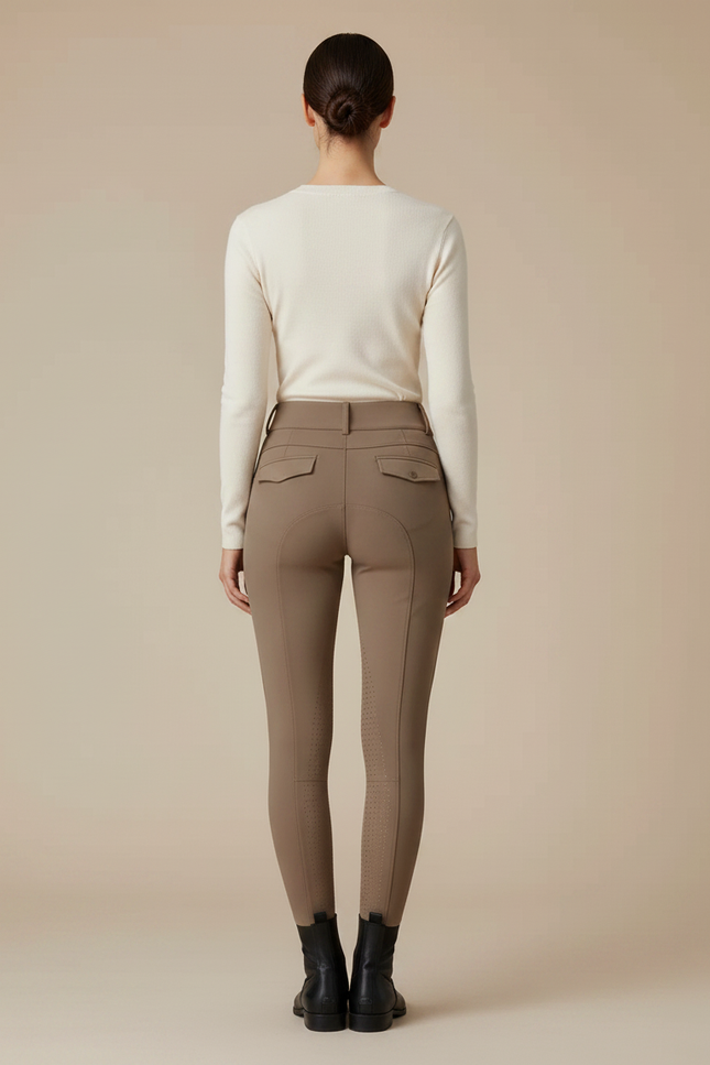 Pantalon Équitation Marron Femme Ajusté Poches Latérales - Polyester - vue 2