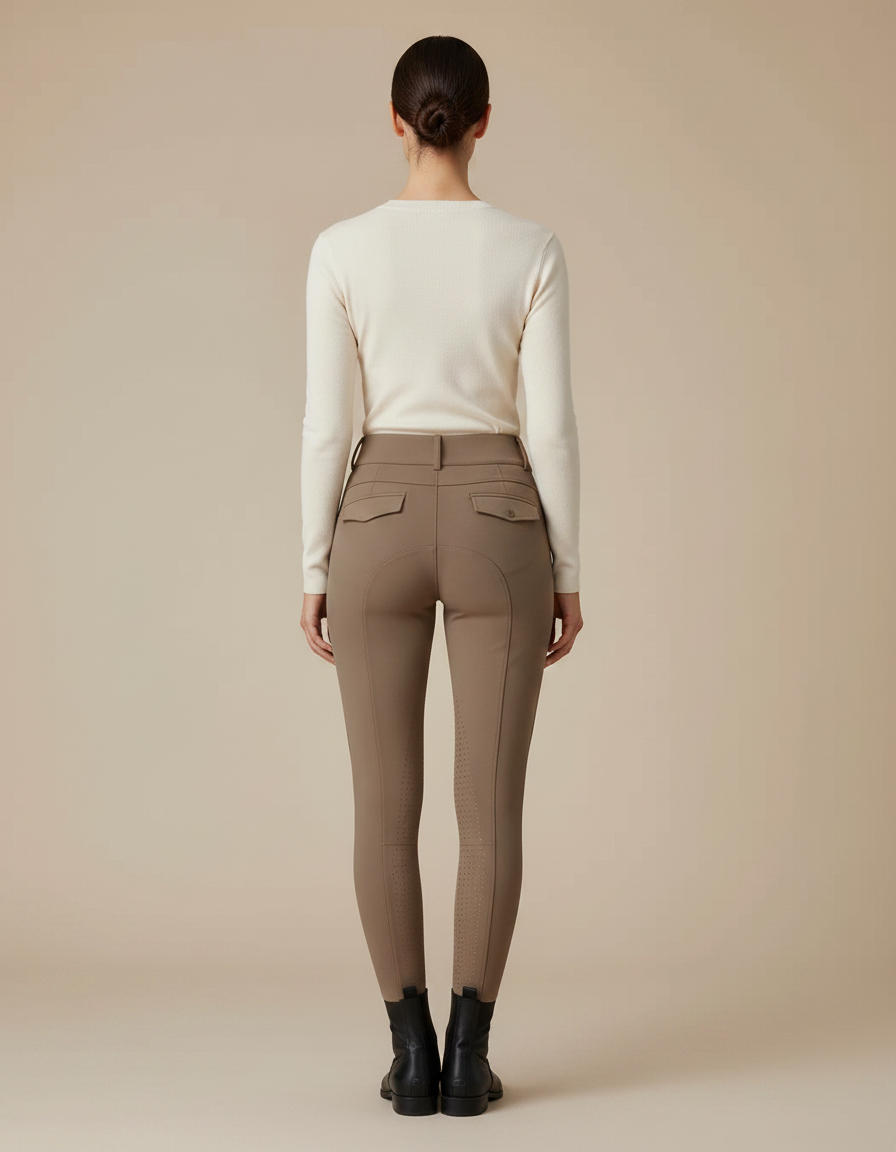 Pantalon Équitation Marron Femme Ajusté Poches Latérales - Polyester - vue 2