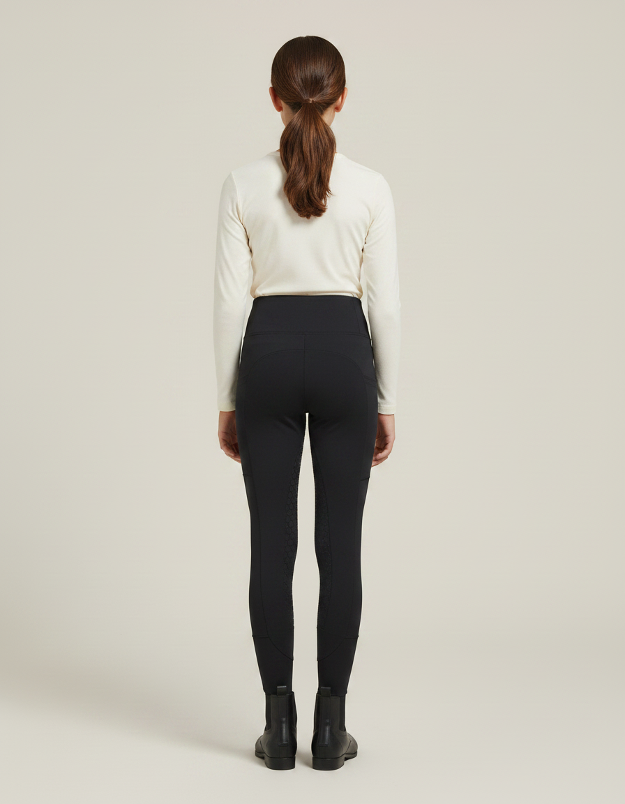 Pantalon Équitation Noir Adhérent Silicone Enfant Ajusté - Polyester - vue 2