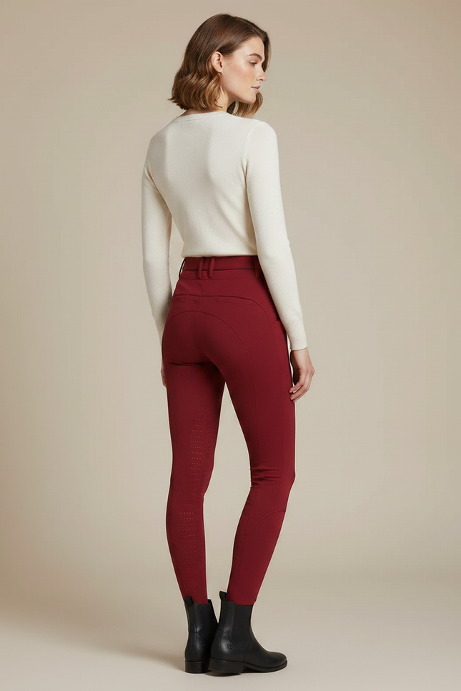 Pantalon Équitation Rouge Ajusté Silicone Poches Femme - Bordeaux Polyester - vue 2