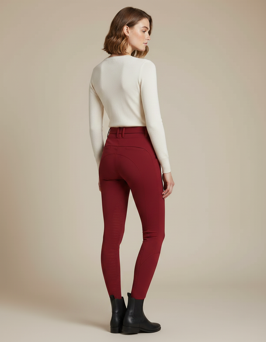 Pantalon Équitation Rouge Ajusté Silicone Poches Femme - Bordeaux Polyester - vue 2