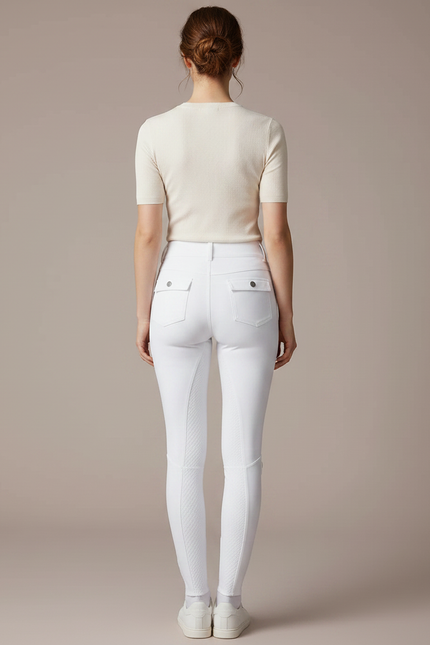 Pantalon Équitation Blanc Femme Silicone Adhérent Confortable - Maille - vue 2