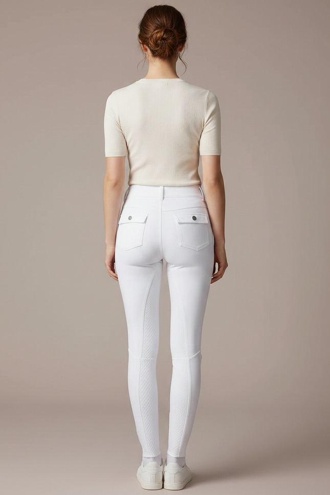 Pantalon Équitation Blanc Femme Silicone Adhérent Confortable - Maille - vue 2