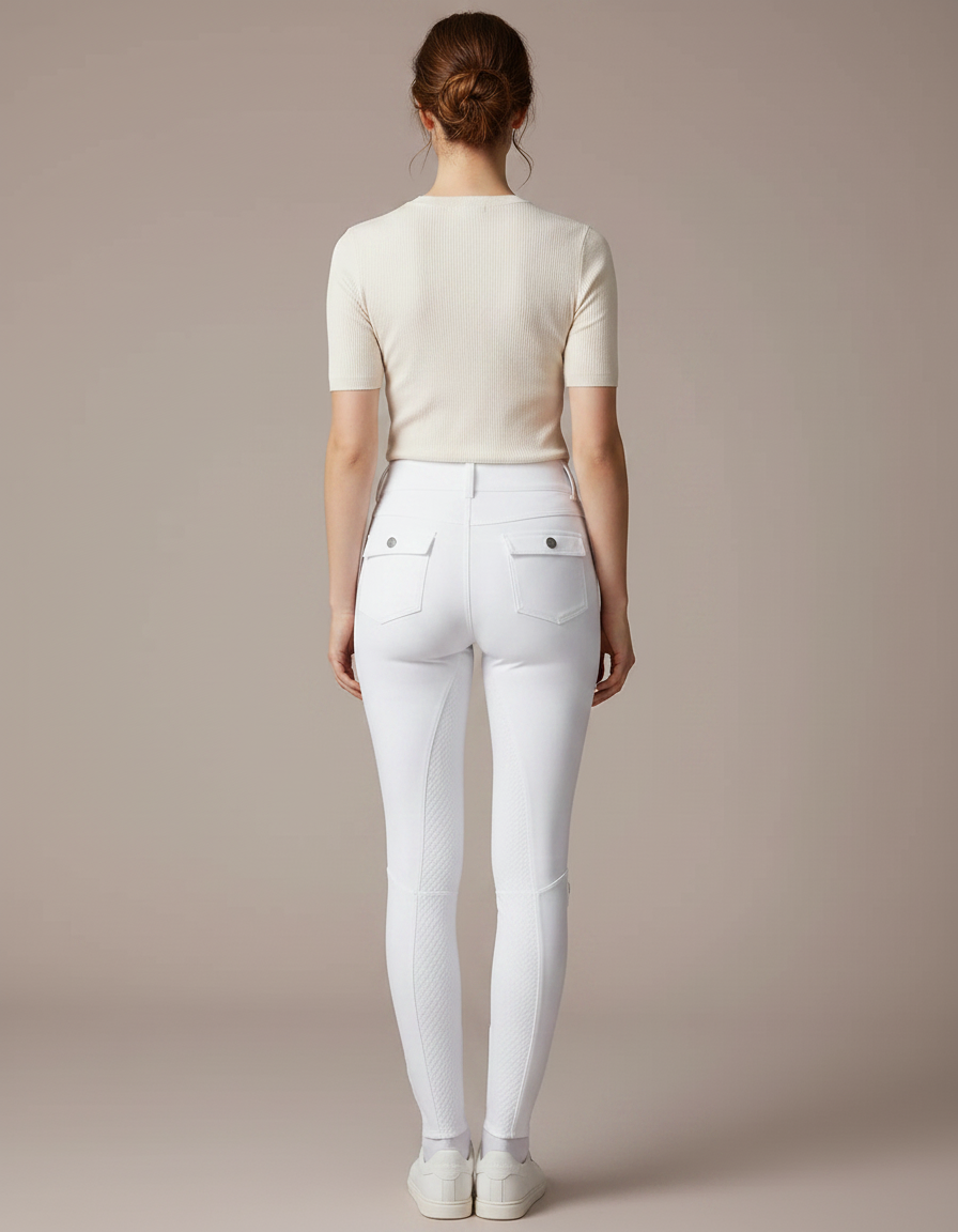 Pantalon Équitation Blanc Femme Silicone Adhérent Confortable - Maille - vue 2