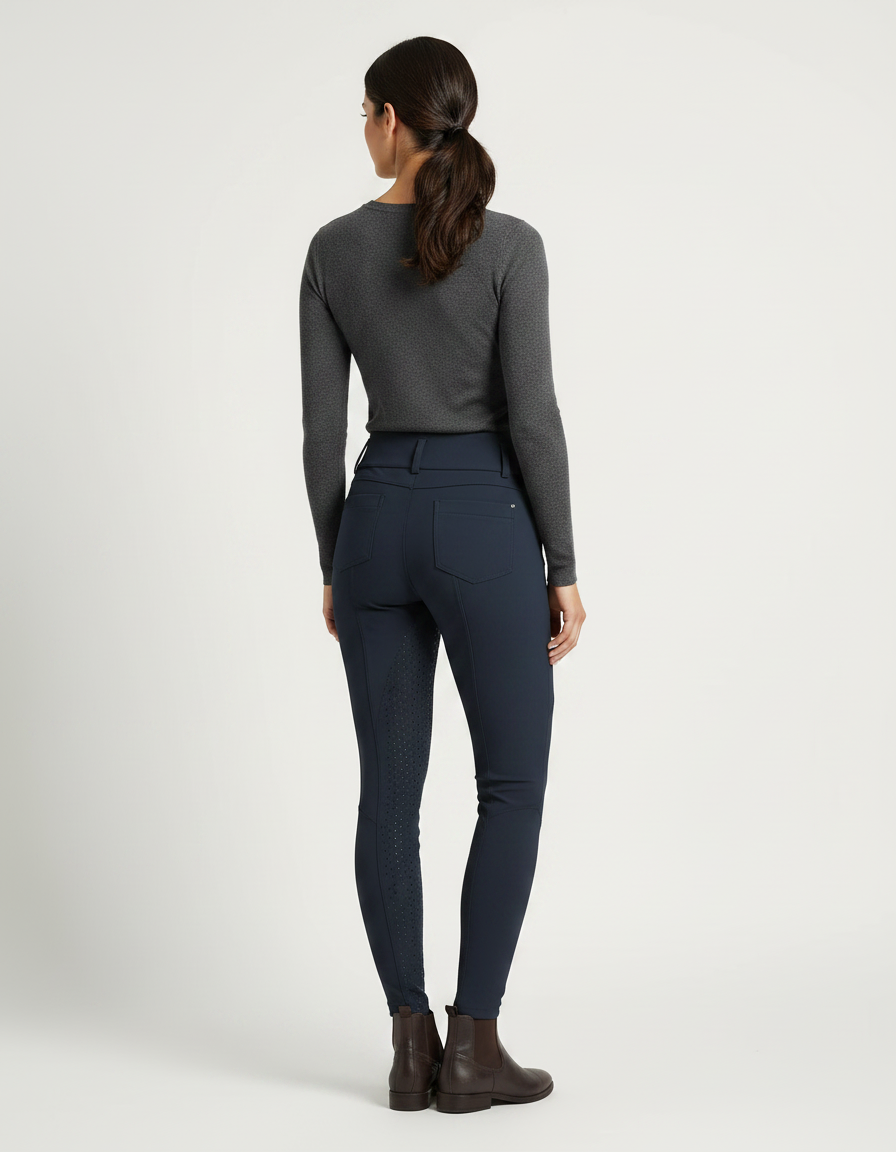 Pantalon Équitation Marine Femme Ajusté Silicone Poches - Polyester - vue 2