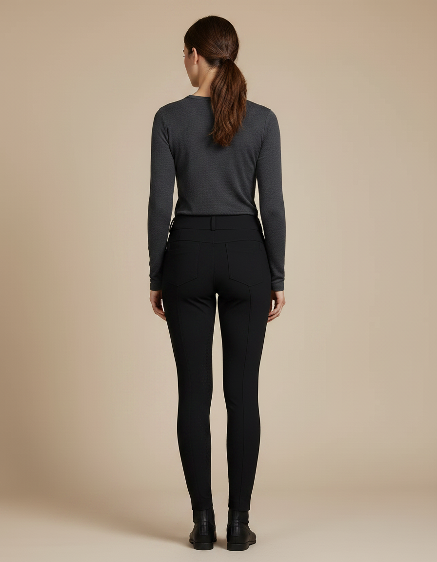 Pantalon Équitation Noir Silicone Ajusté Discret Femme - Polyester - vue 2