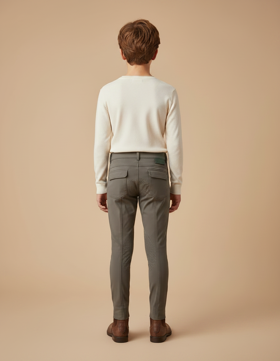 Pantalon Équitation Garçon Gris Vert Confortable Silicone - Kaki Polyester - vue 2