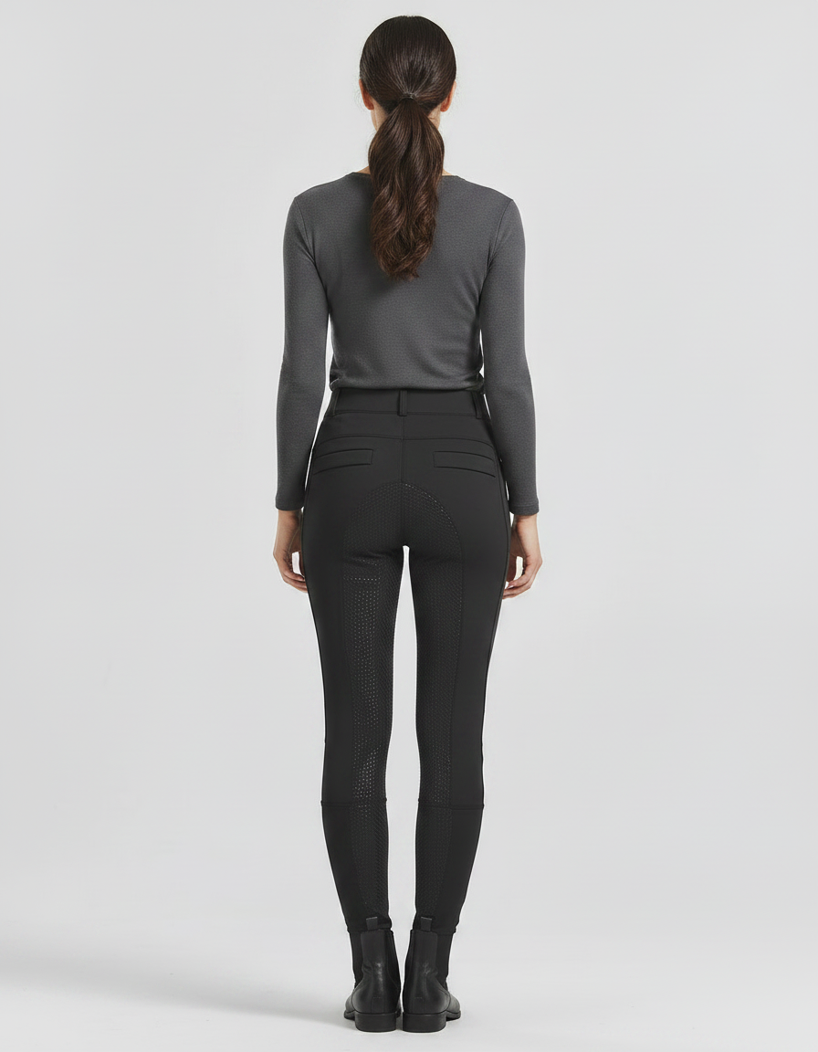 Pantalon Équitation Noir Femme Silicone Ajusté Respirant - Polyester - vue 2