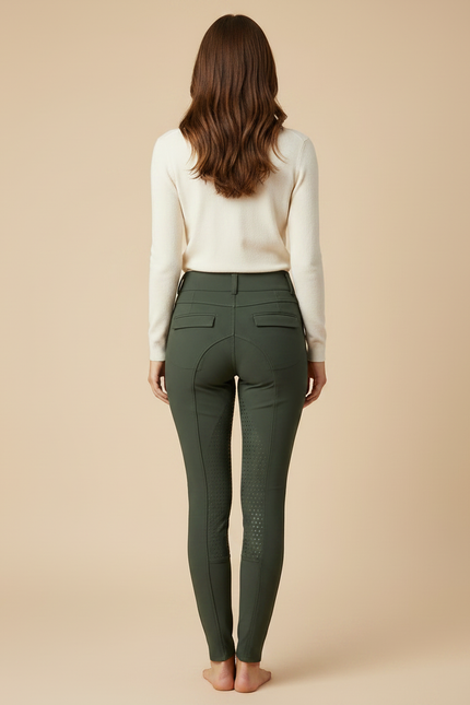 Pantalon Équitation Femme Vert Militaire Silicone Adulte Slim - Kaki Polyester - vue 2