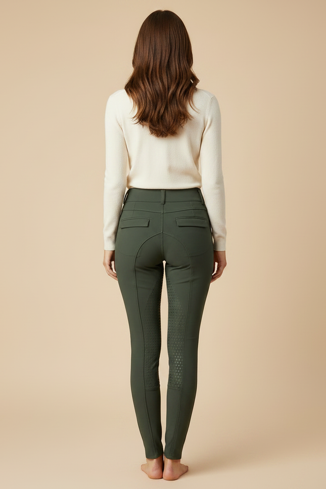 Pantalon Équitation Femme Vert Militaire Silicone Adulte Slim - Kaki Polyester - vue 2