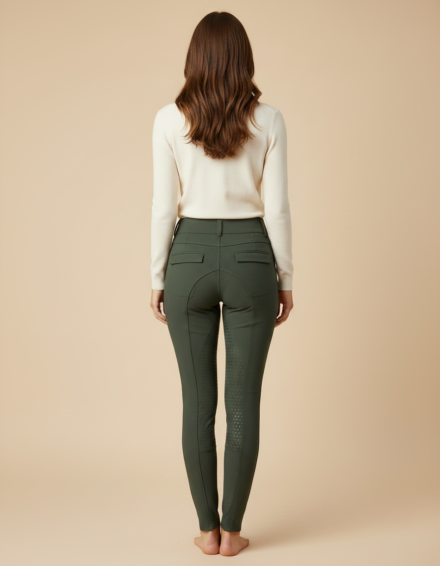 Pantalon Équitation Femme Vert Militaire Silicone Adulte Slim - Kaki Polyester - vue 2