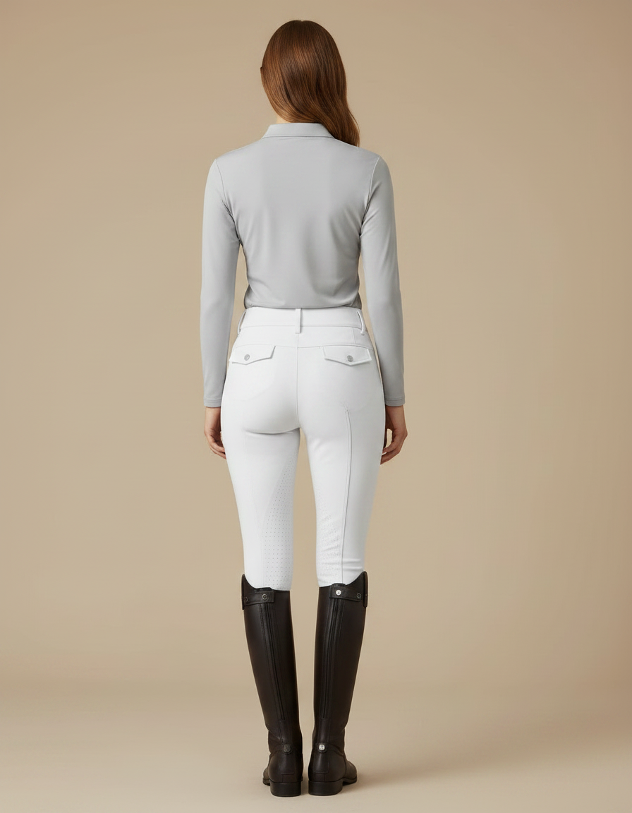 Pantalon Équitation Blanc Femme Silicone Taille Haute Ajusté - Polyester - vue 2