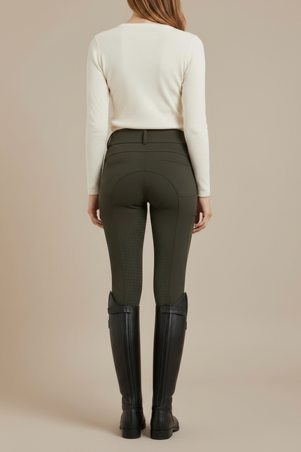 Pantalon Équitation Femme Vert Kaki Adhérent Silicone Taille Haute - Polyester - vue 2