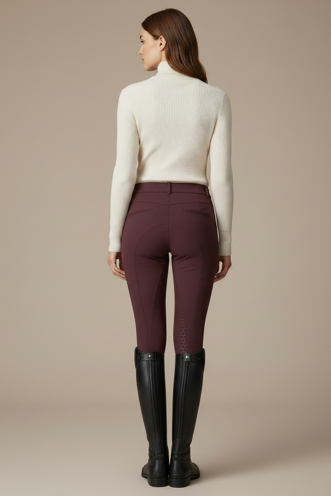 Pantalon Équitation Bordeaux Femme Ajusté Tissu Technique Grips Silicone - Polyester - vue 2