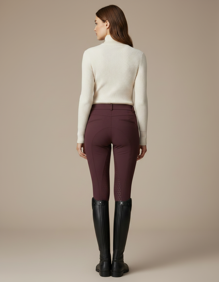 Pantalon Équitation Bordeaux Femme Ajusté Tissu Technique Grips Silicone - Polyester - vue 2