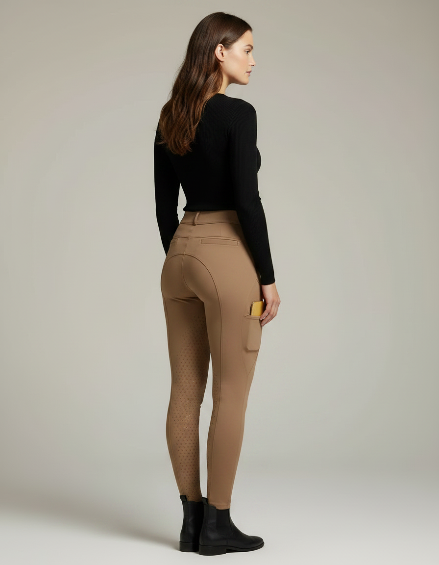 Pantalon Équitation Beige Femme Silicone Ajusté Sportif - Camel Polyester - vue 2