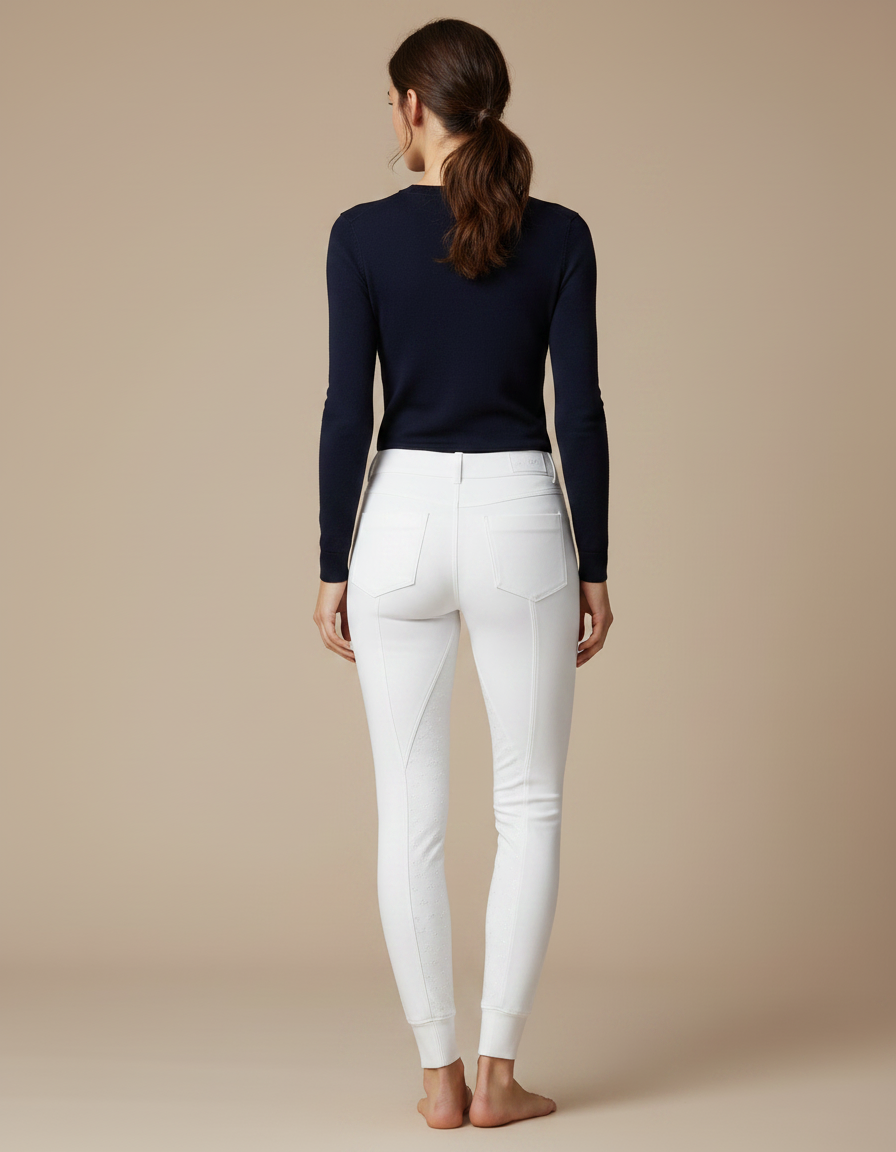 Pantalon Équitation Blanc Silicone Confortable Ajusté Femme - Maille - vue 2