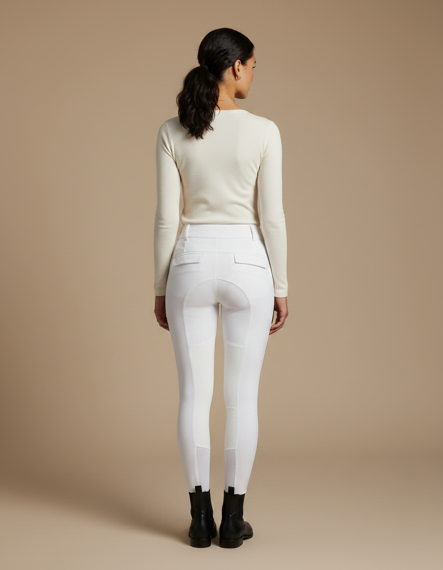 Pantalon Équitation Blanc Femme Ajusté Silicone Grip - Polyester - vue 2
