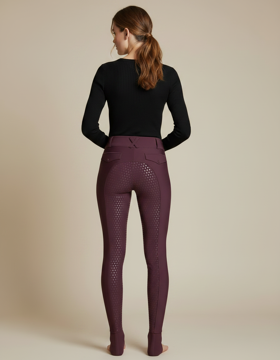 Pantalon Équitation Bordeaux Femme Silicone Ajusté Confortable - Polyester - vue 2