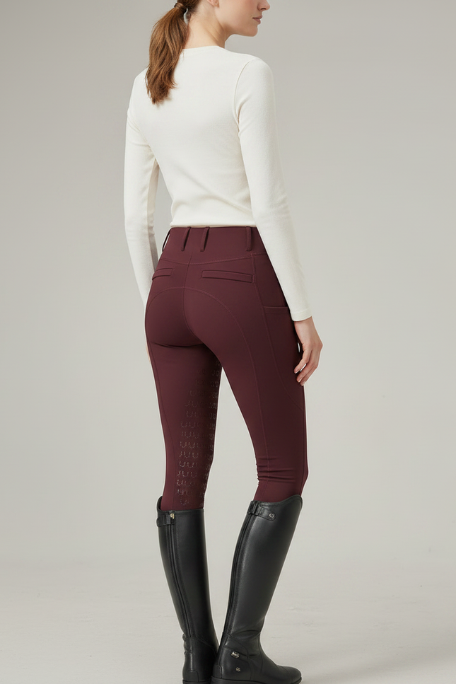 Pantalon Équitation Femme Bordeaux Silicone Ajusté Respirant - Polyester - vue 2