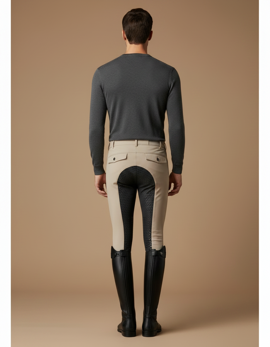 Pantalon Équitation Beige Homme Adhérent Stretch Élégant - Polyester - vue 2