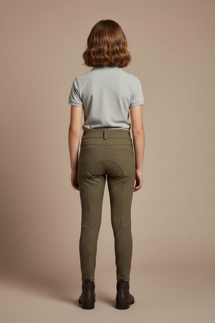 Pantalon Équitation Enfant Kaki Silicone Adhérent Ajusté - Polyester - vue 2