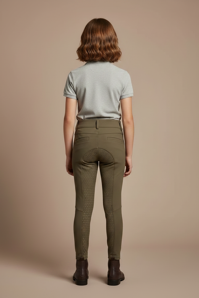 Pantalon Équitation Enfant Kaki Silicone Adhérent Ajusté - Polyester - vue 2