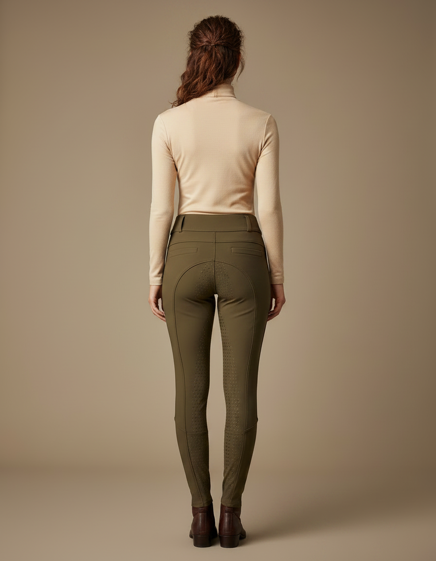 Pantalon Équitation Kaki Silicone Ajusté Poches Femme - Polyester - vue 2