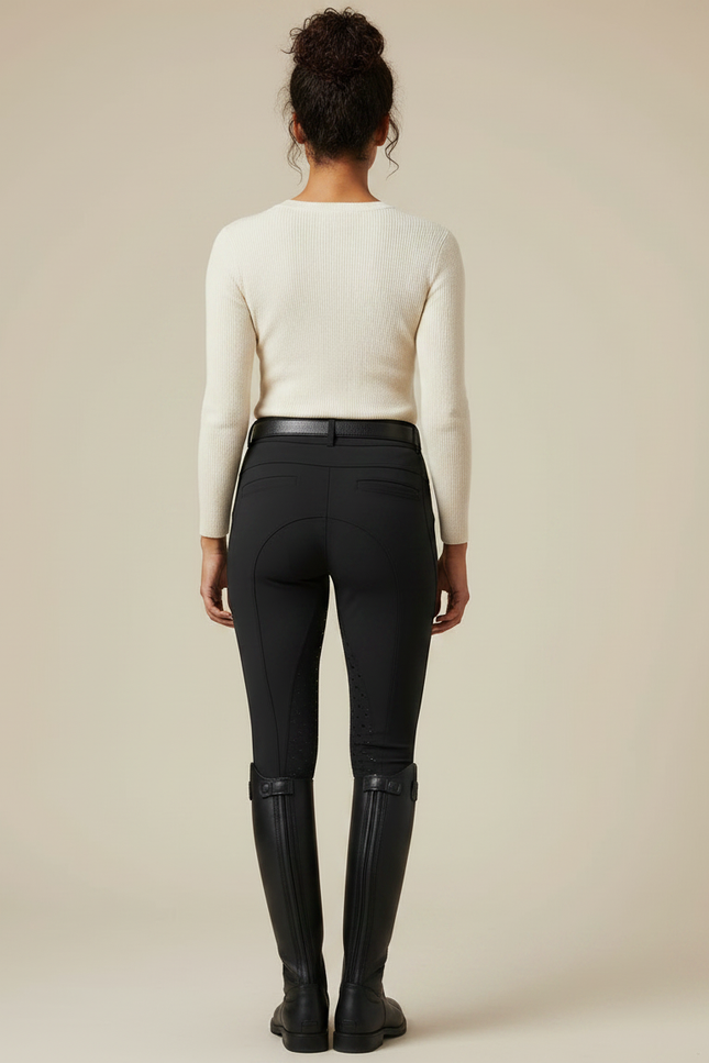 Pantalon Équitation Noir Silicone Femme Ajusté Confortable - Polyester - vue 2