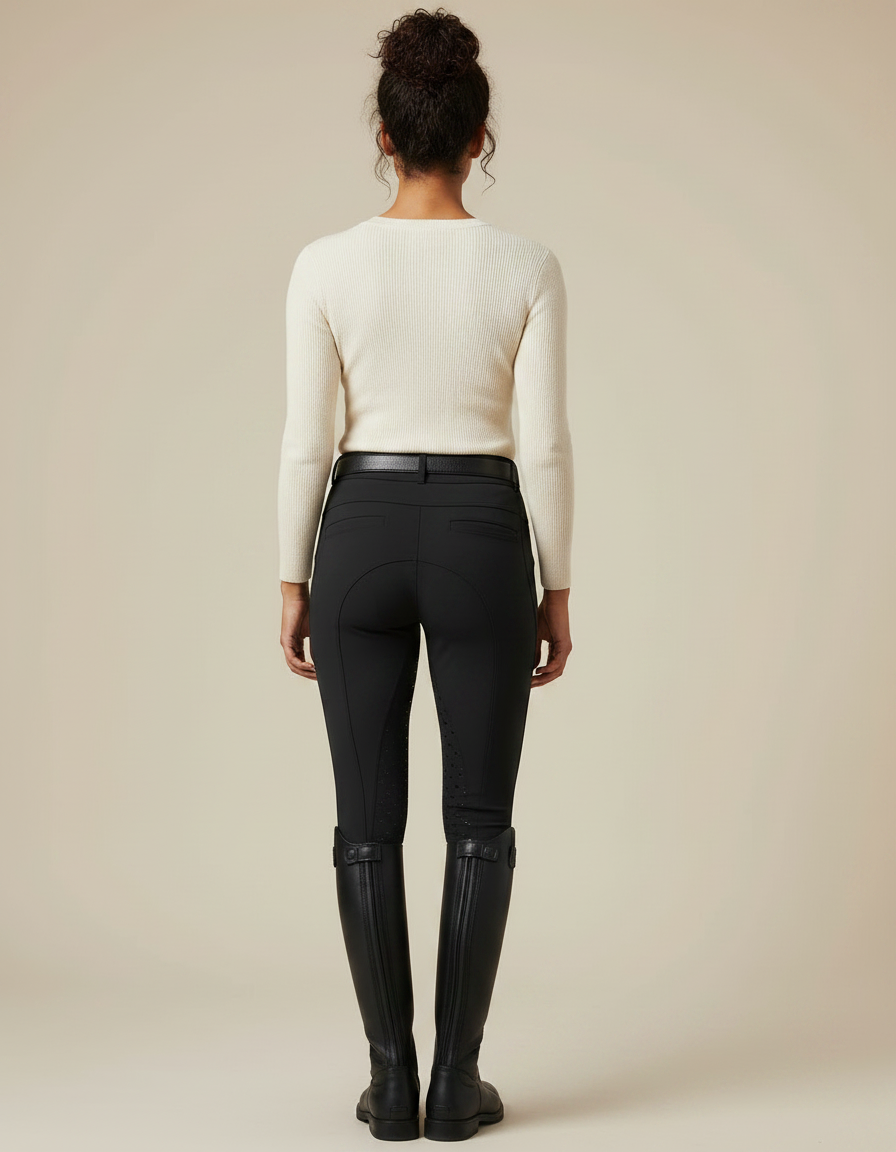 Pantalon Équitation Noir Silicone Femme Ajusté Confortable - Polyester - vue 2