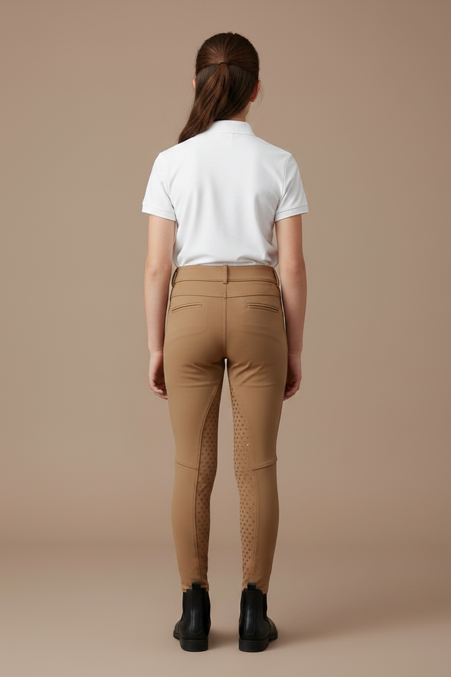 Pantalon Équitation Marron Enfant Silicone Confortable Ajusté - Camel Polyester - vue 2