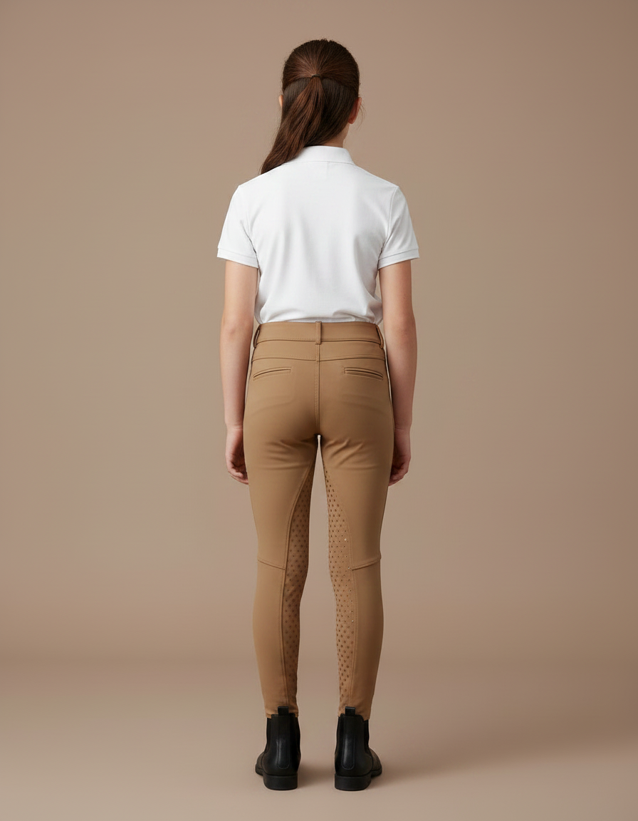 Pantalon Équitation Marron Enfant Silicone Confortable Ajusté - Camel Polyester - vue 2