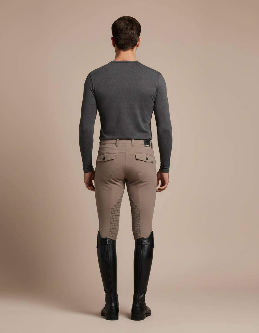 Pantalon Équitation Homme Beige Silicone Quadrillé Ajusté - Polyester - vue 2