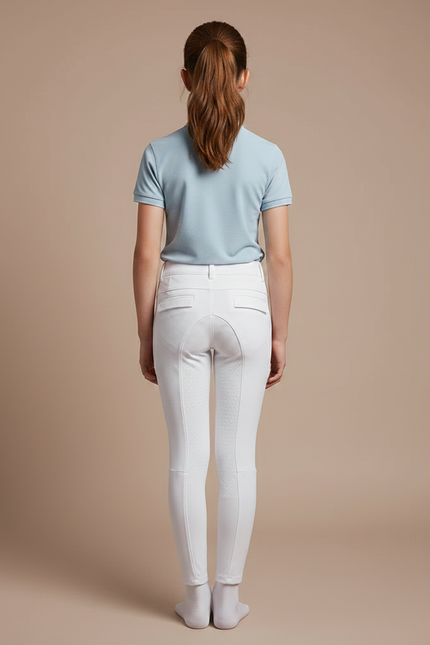 Pantalon Équitation Blanc Enfant Ajusté Silicone Grip - Polyester - vue 2
