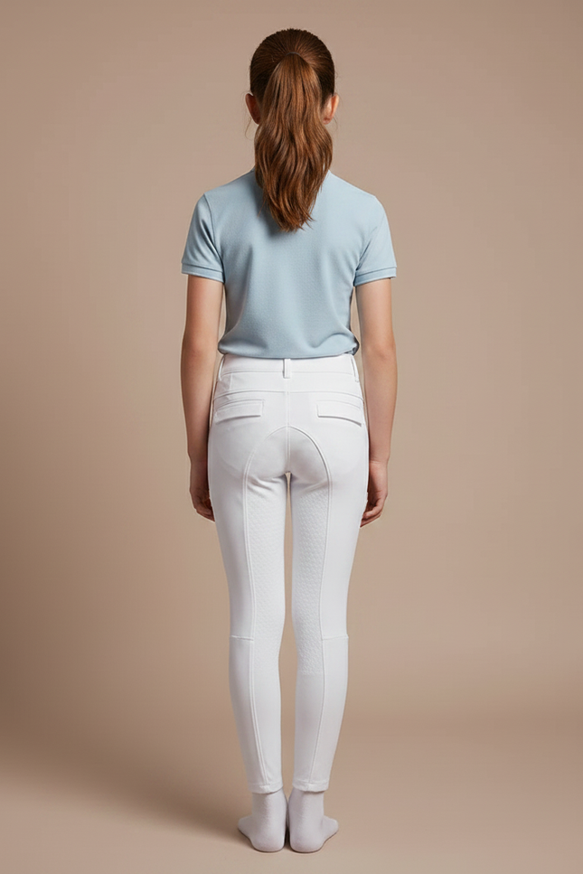 Pantalon Équitation Blanc Enfant Ajusté Silicone Grip - Polyester - vue 2
