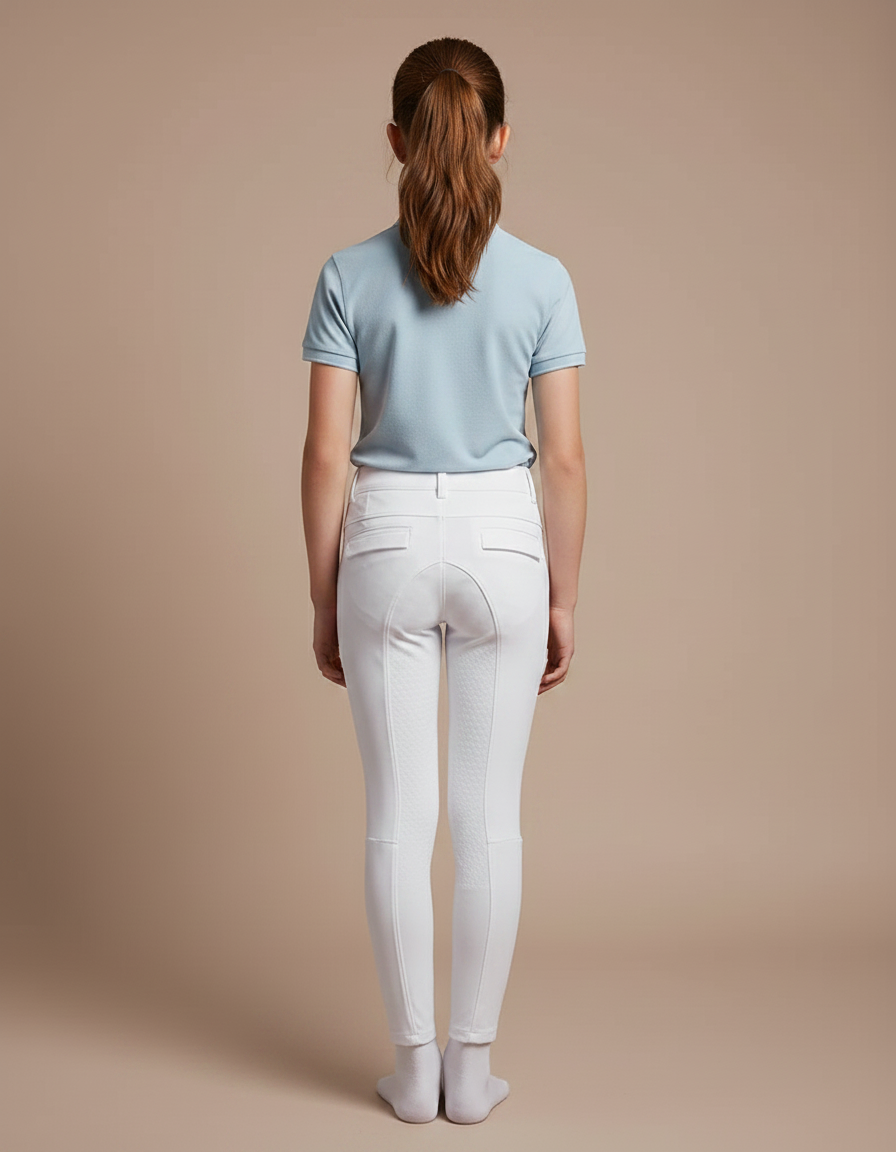 Pantalon Équitation Blanc Enfant Ajusté Silicone Grip - Polyester - vue 2