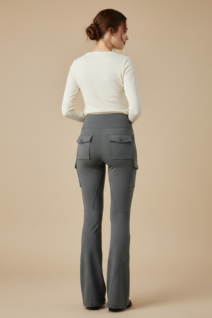 Pantalon Équitation Gris Cargo Évasé Confortable Femme - Polyester - vue 2