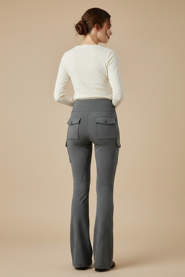 Pantalon Équitation Gris Cargo Évasé Confortable Femme - Polyester - vue 2