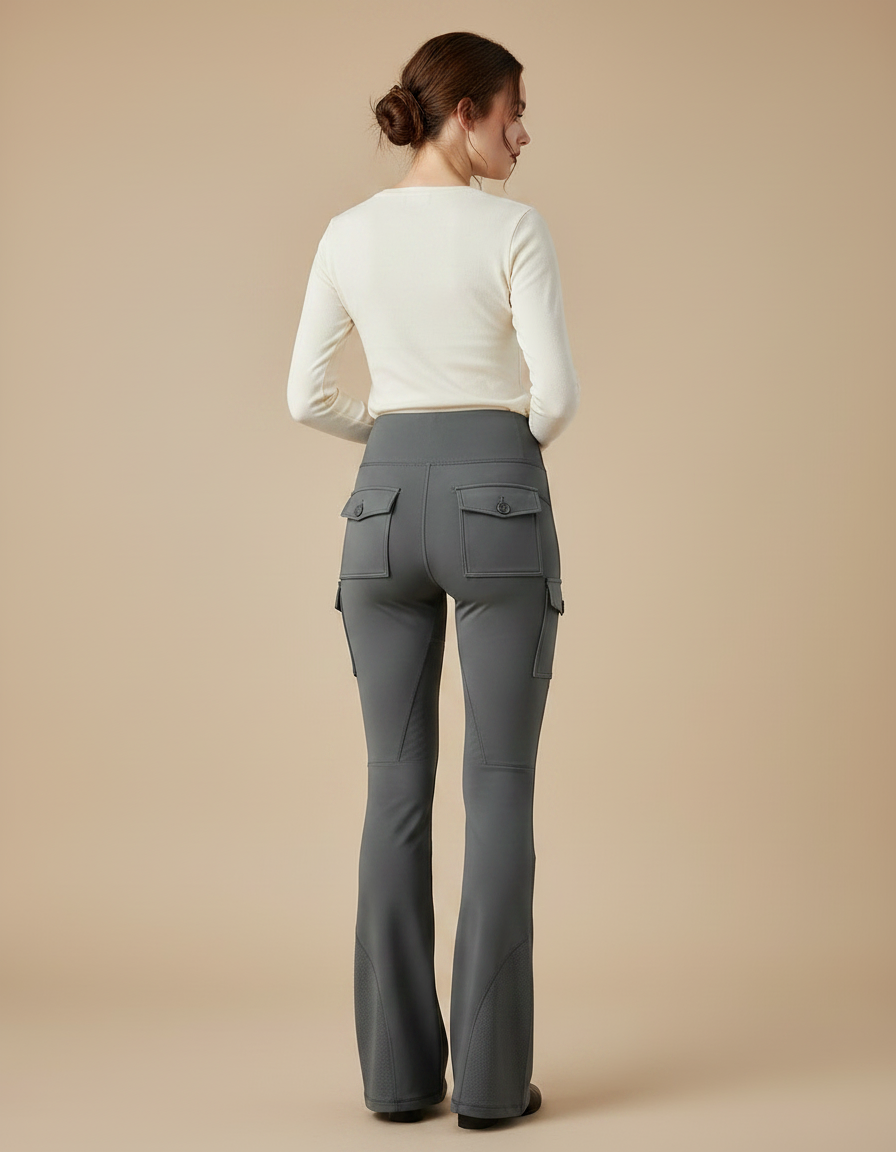 Pantalon Équitation Gris Cargo Évasé Confortable Femme - Polyester - vue 2