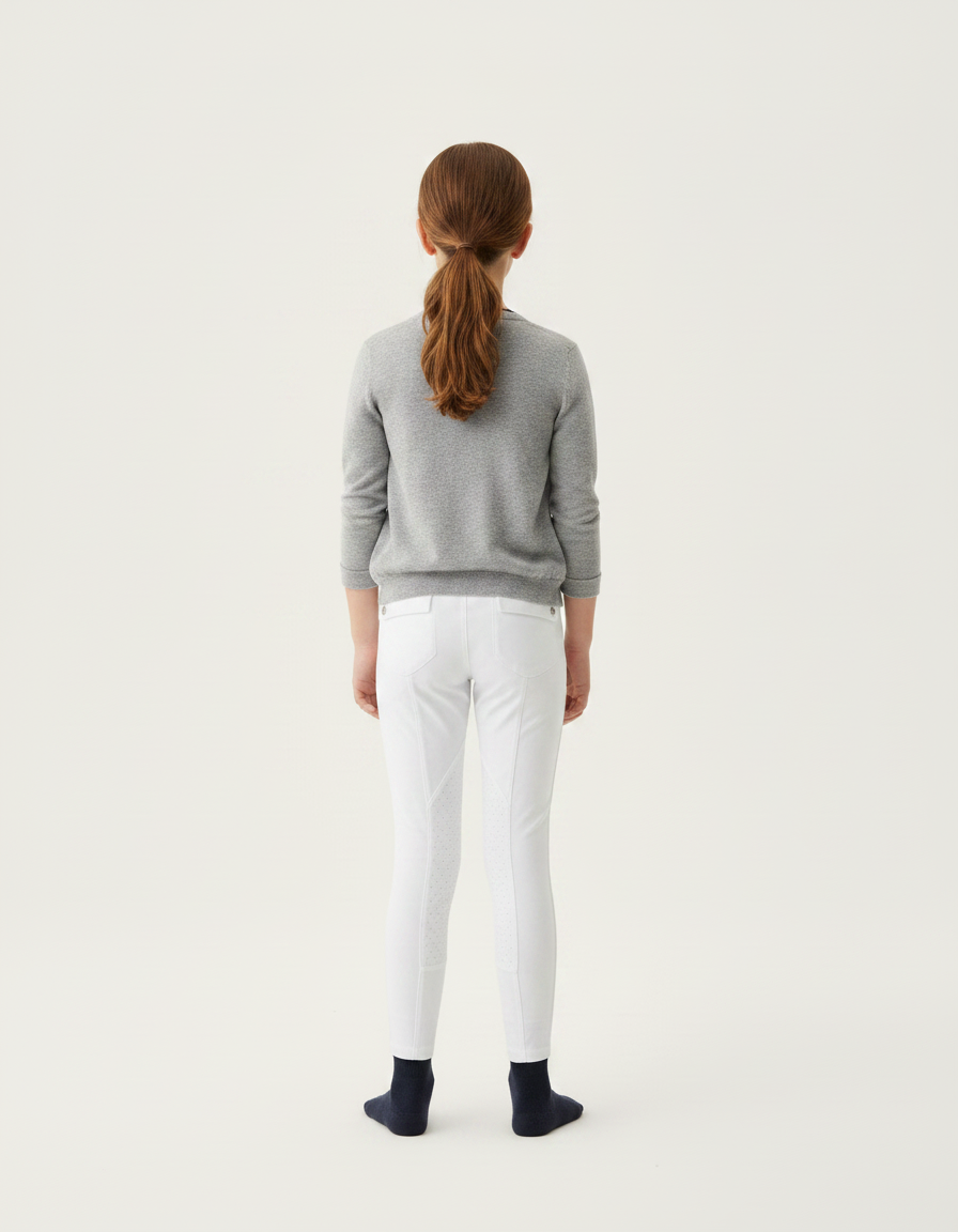Pantalon Équitation Blanc Fille Adhérent Silicone Classique - Polyester - vue 2