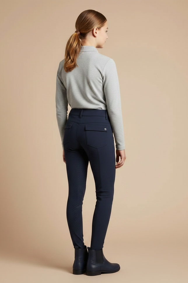 Pantalon Équitation Marine Fille Silicone Confortable - Polyester - vue 2