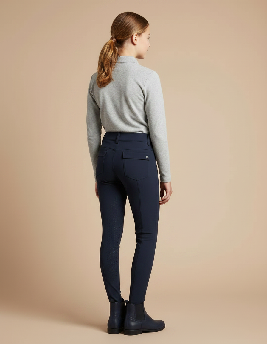 Pantalon Équitation Marine Fille Silicone Confortable - Polyester - vue 2