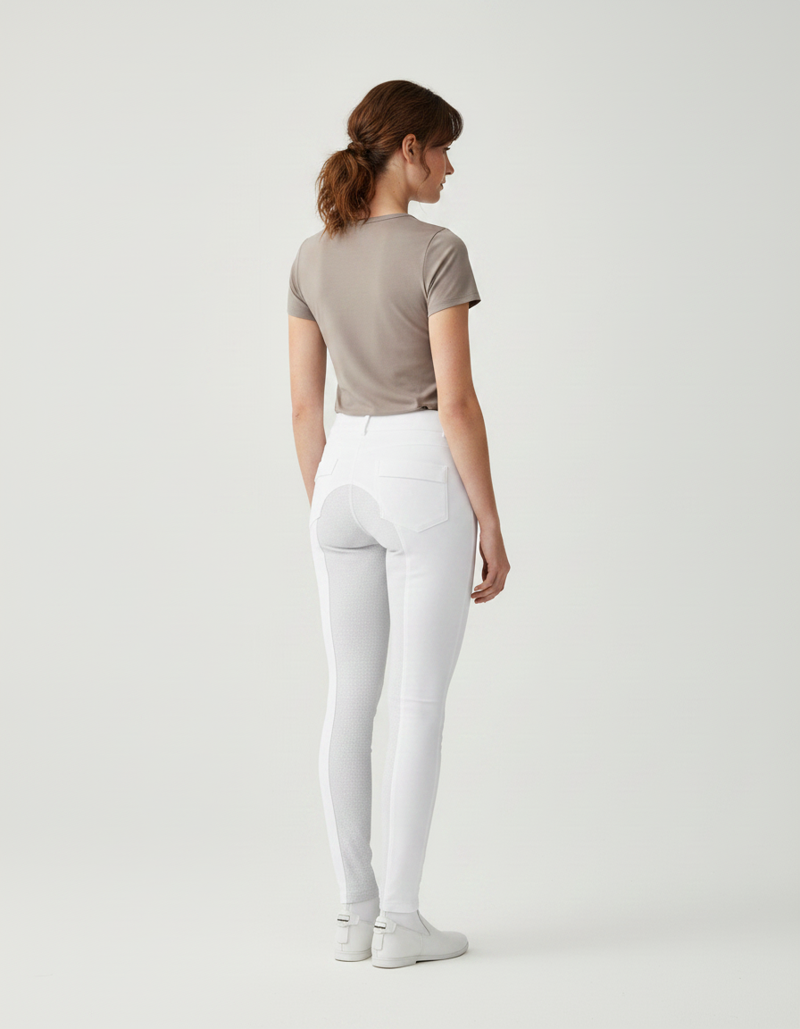 Pantalon Équitation Blanc Femme Silicone Ajusté Stretch Confortable - Polyester - vue 2