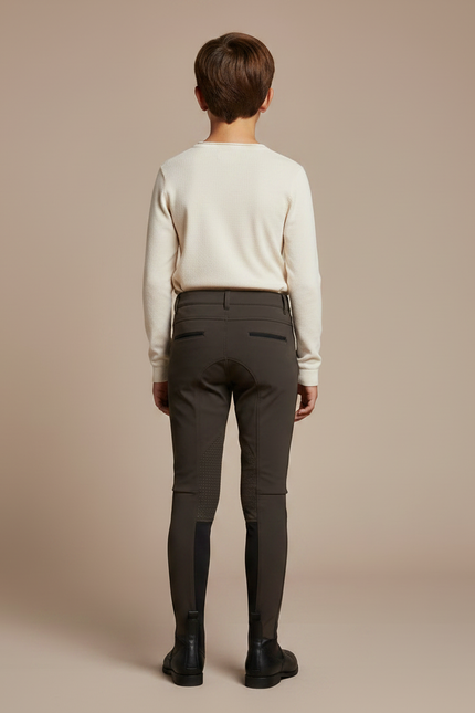 Pantalon Équitation Garçon Marron Silicone Stretch Ajusté - Polyester - vue 2