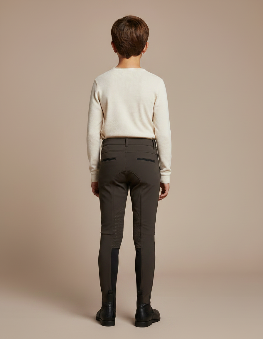 Pantalon Équitation Garçon Marron Silicone Stretch Ajusté - Polyester - vue 2