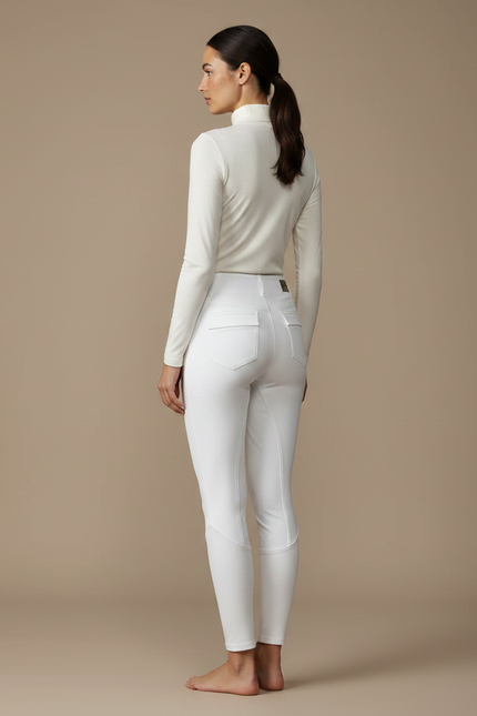 Pantalon Équitation Blanc Femme Confortable Ajusté Silicone - Polyester - vue 2