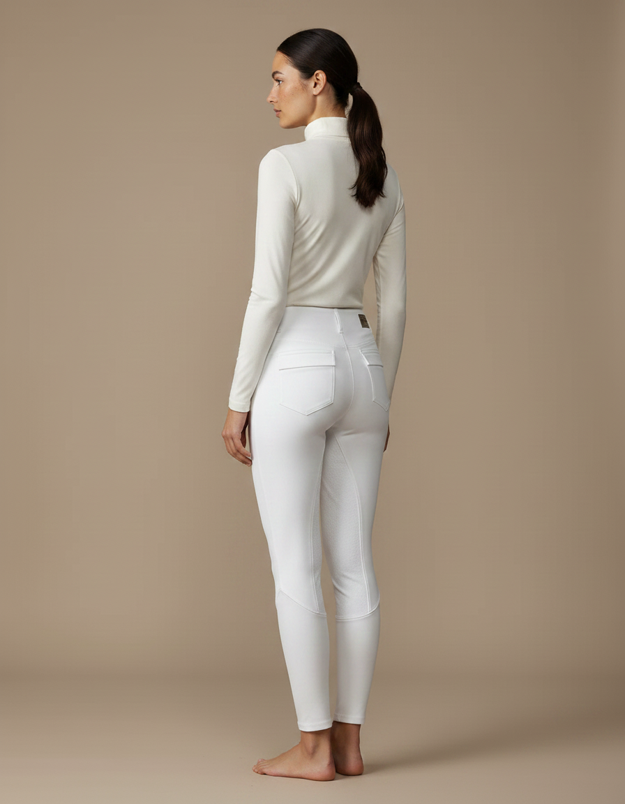 Pantalon Équitation Blanc Femme Confortable Ajusté Silicone - Polyester - vue 2