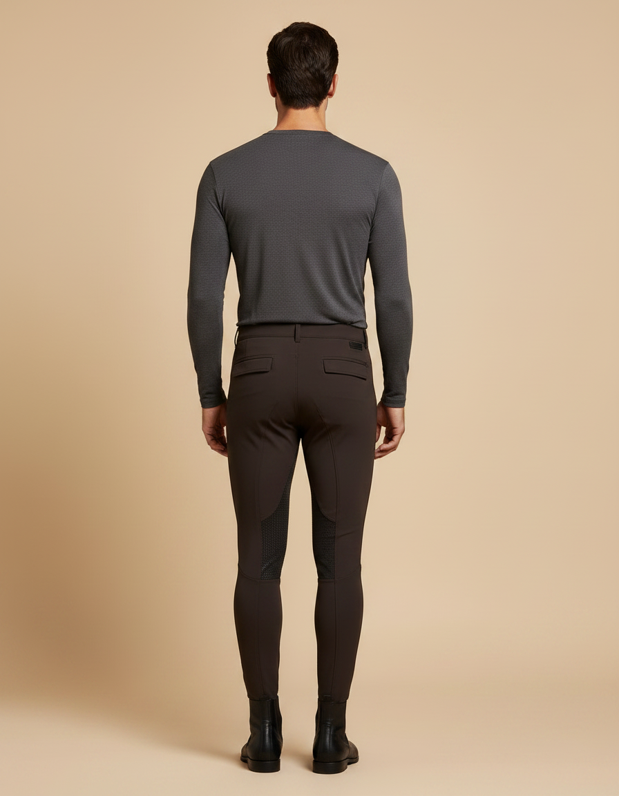 Pantalon Équitation Marron Homme Silicone Stretch Ajusté - Polyester - vue 2