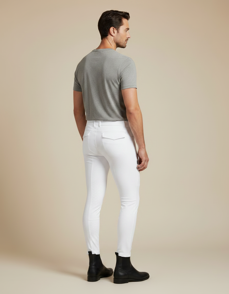 Pantalon Équitation Blanc Homme Silicone Ajusté Stretch - Polyester - vue 2